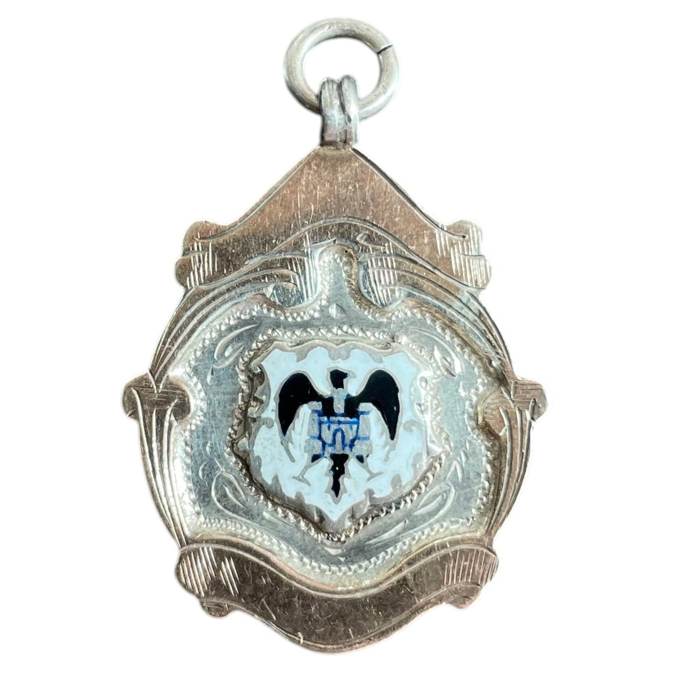 Edwardian Sterling Silver 9K Gold Windsor Shield Medal Pendant 1911