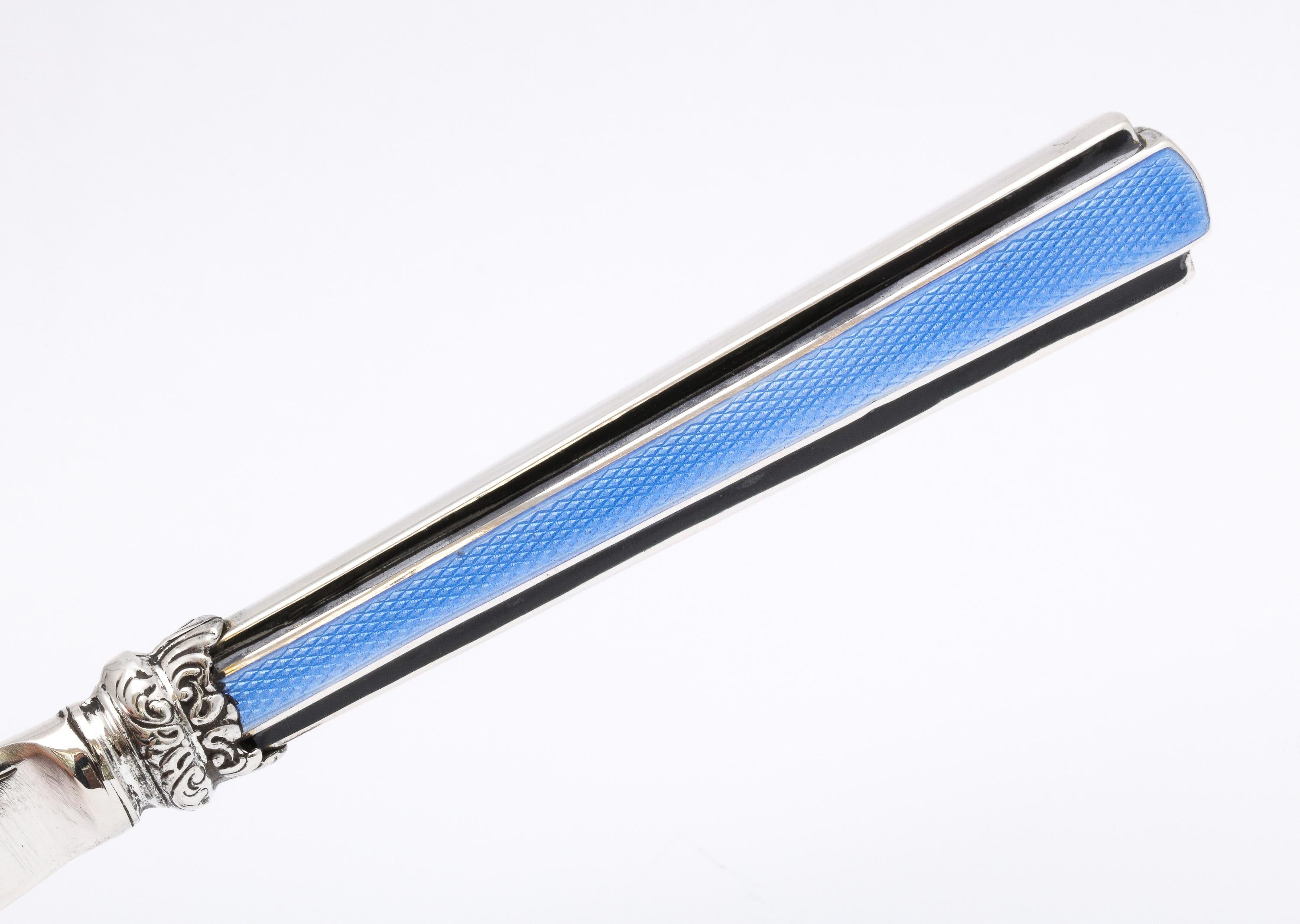 Edwardian Sterling Silver and Blue and Black Enamel, Mounted Letter Opener 5
