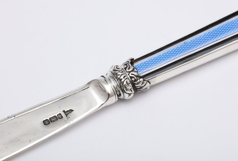 Edwardian Sterling Silver and Blue and Black Enamel, Mounted Letter Opener For Sale 8