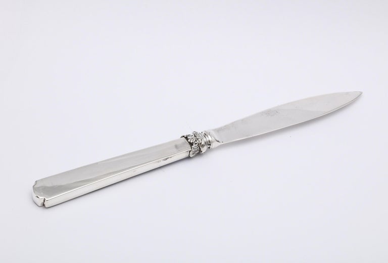 Edwardian Sterling Silver and Blue and Black Enamel, Mounted Letter Opener In Good Condition For Sale In New York, NY