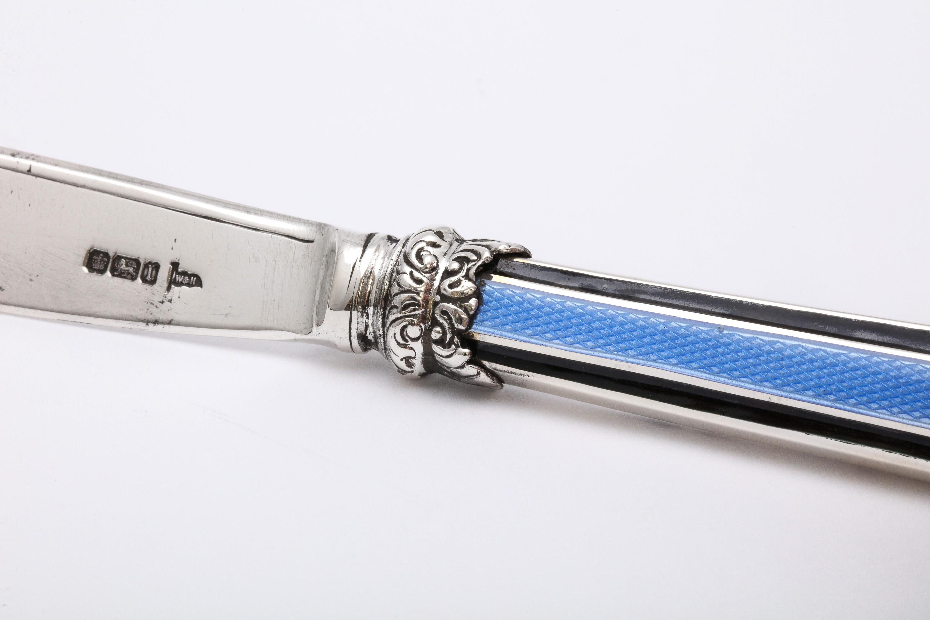 Early 20th Century Edwardian Sterling Silver and Blue and Black Enamel, Mounted Letter Opener