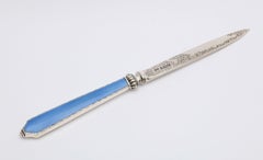 Edwardian Sterling Silver and Blue Guilloche Enamel Letter Opener/Paper Knife