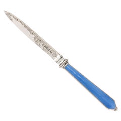 Edwardian Sterling Silver and Blue Guilloche Enamel Letter Opener/Paper Knife