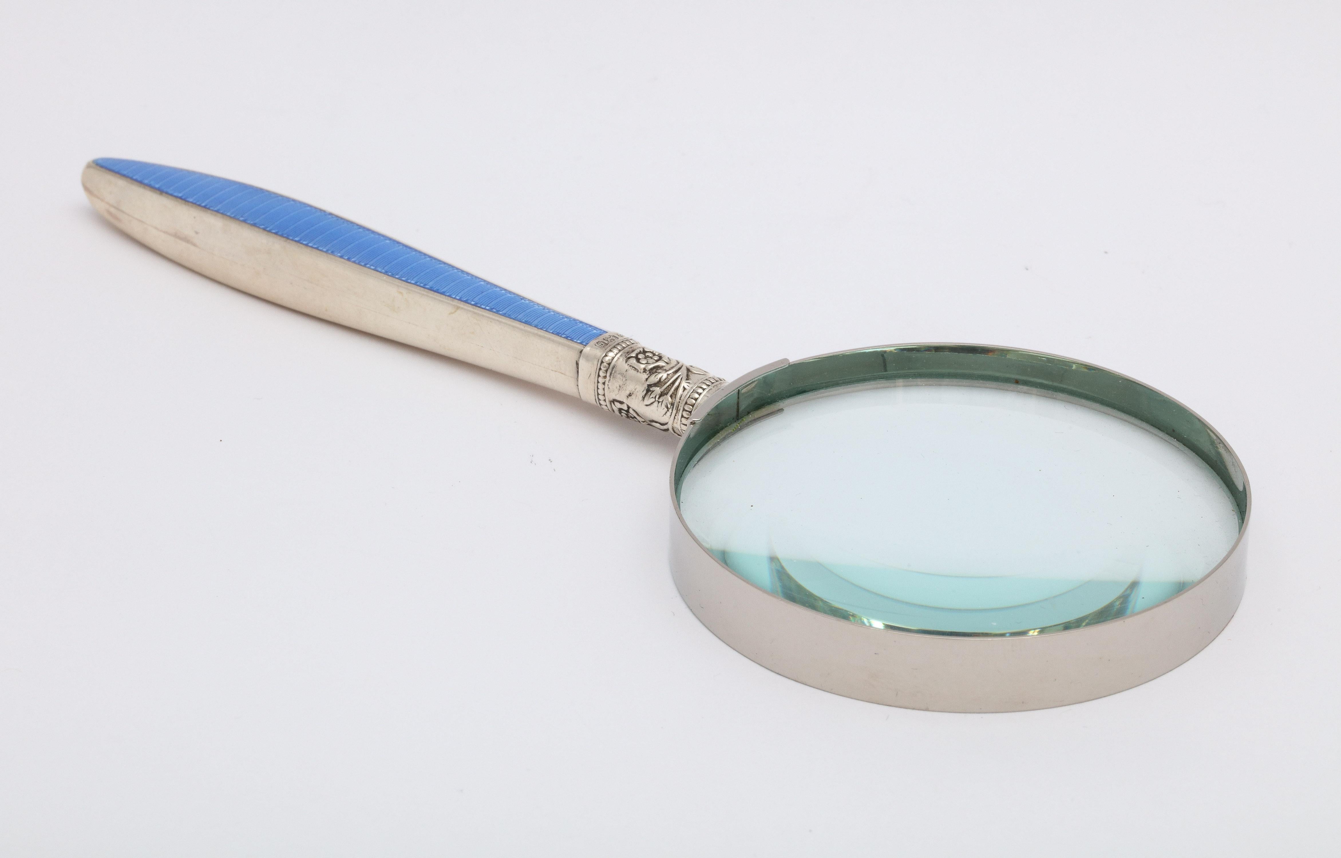Edwardian Sterling Silver and Blue Guilloche Enamel, Mounted Magnifying Glass 5