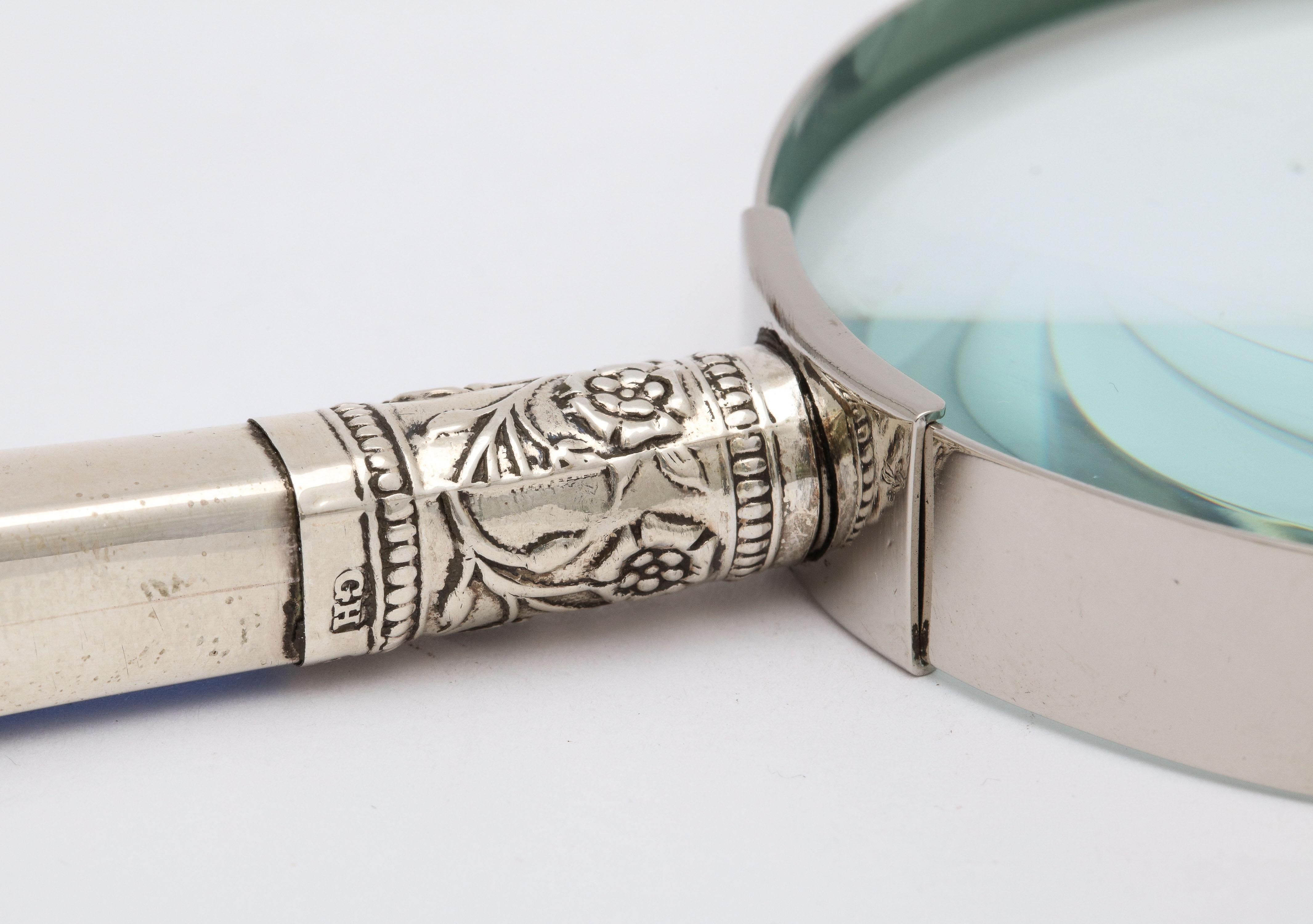 Early 20th Century Edwardian Sterling Silver and Blue Guilloche Enamel, Mounted Magnifying Glass
