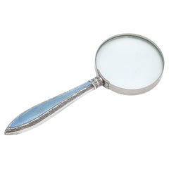 Lente d'ingrandimento edoardiana in argento sterling e smalto guilloché blu