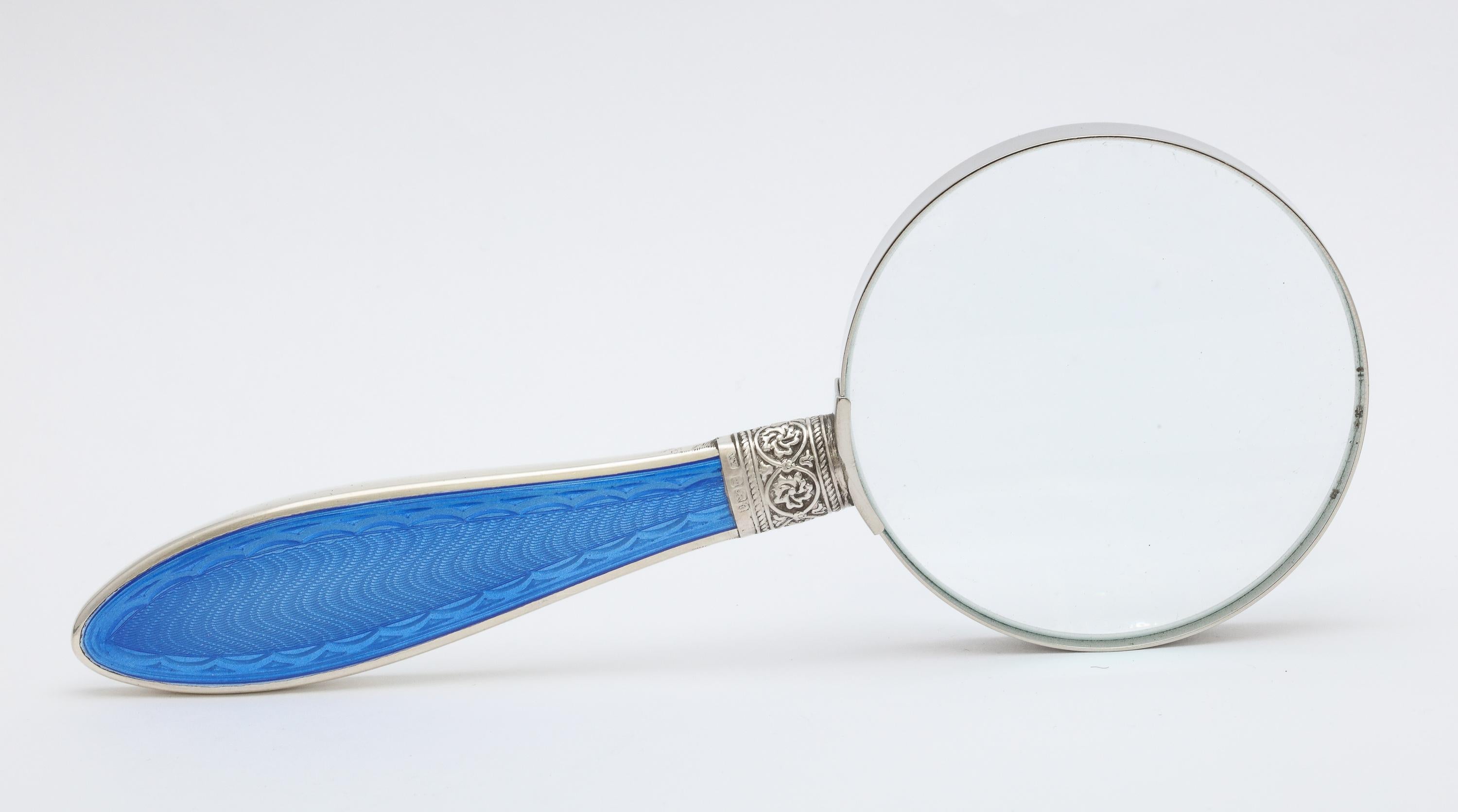 Edwardian Sterling Silver and Dark Blue Enamel, Mounted Magnifying Glass 5