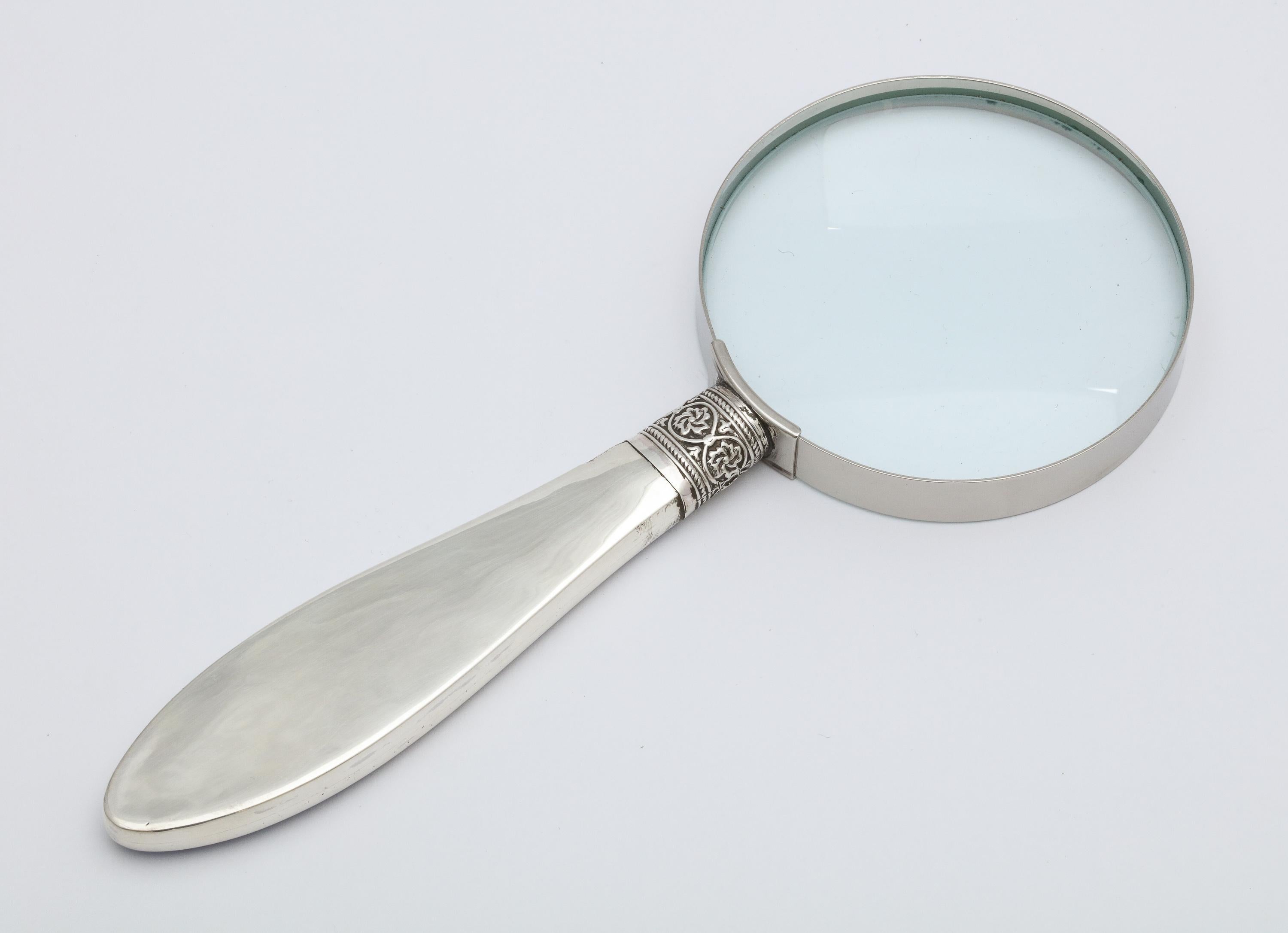 Early 20th Century Edwardian Sterling Silver and Dark Blue Enamel, Mounted Magnifying Glass