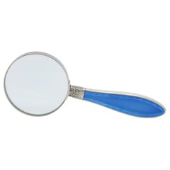 Edwardian Sterling Silver and Dark Blue Enamel, Mounted Magnifying Glass