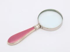 Edwardian Sterling Silver and Deep Pink Enamel-Mounted Magnifying Glass