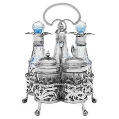 Juego de vinagrera eduardiana de plata y cristal de Goldsmiths & Silversmiths 1908