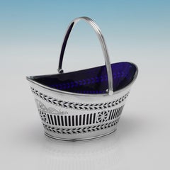 Edwardianischer Zuckerkorb aus Sterlingsilber und Glas aus dem Jahr 1901