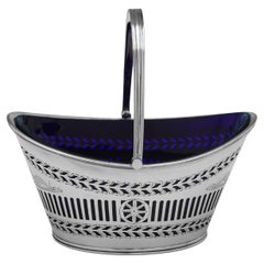 Edwardianischer Zuckerkorb aus Sterlingsilber und Glas aus dem Jahr 1901