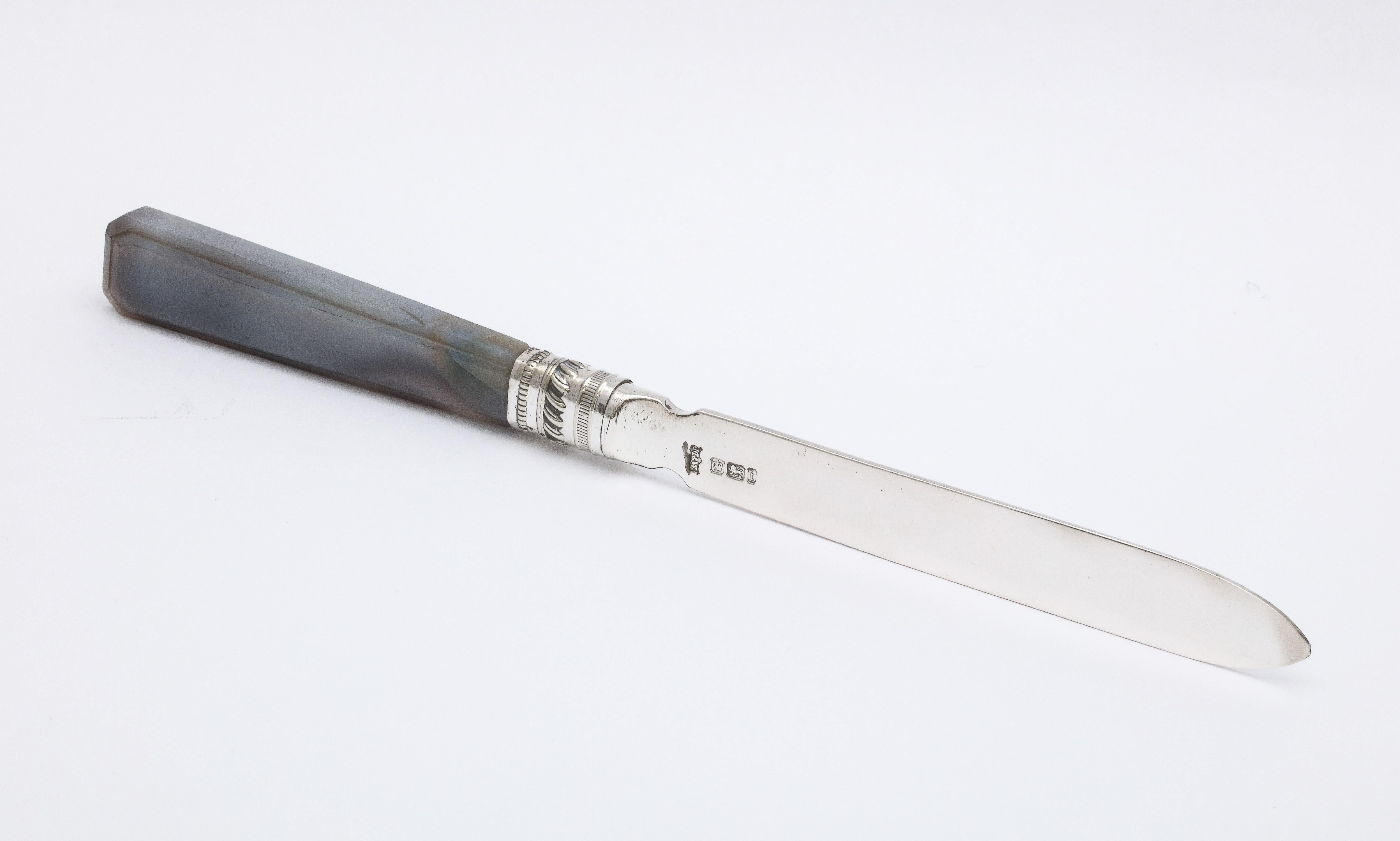 Edwardian Sterling Silver and Gray Agate Letter Opener / Paper Knife For Sale 5