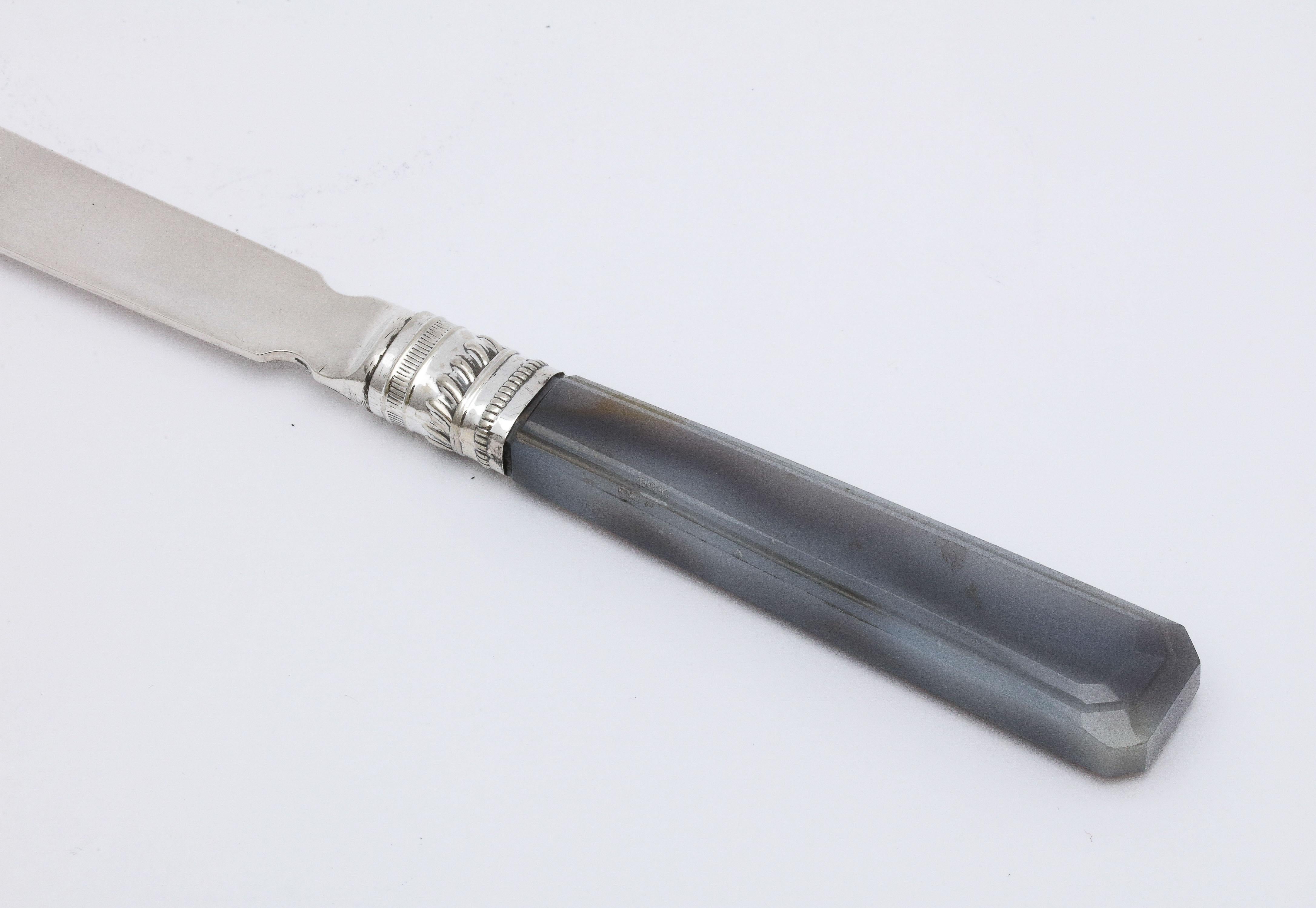 English Edwardian Sterling Silver and Gray Agate Letter Opener / Paper Knife For Sale
