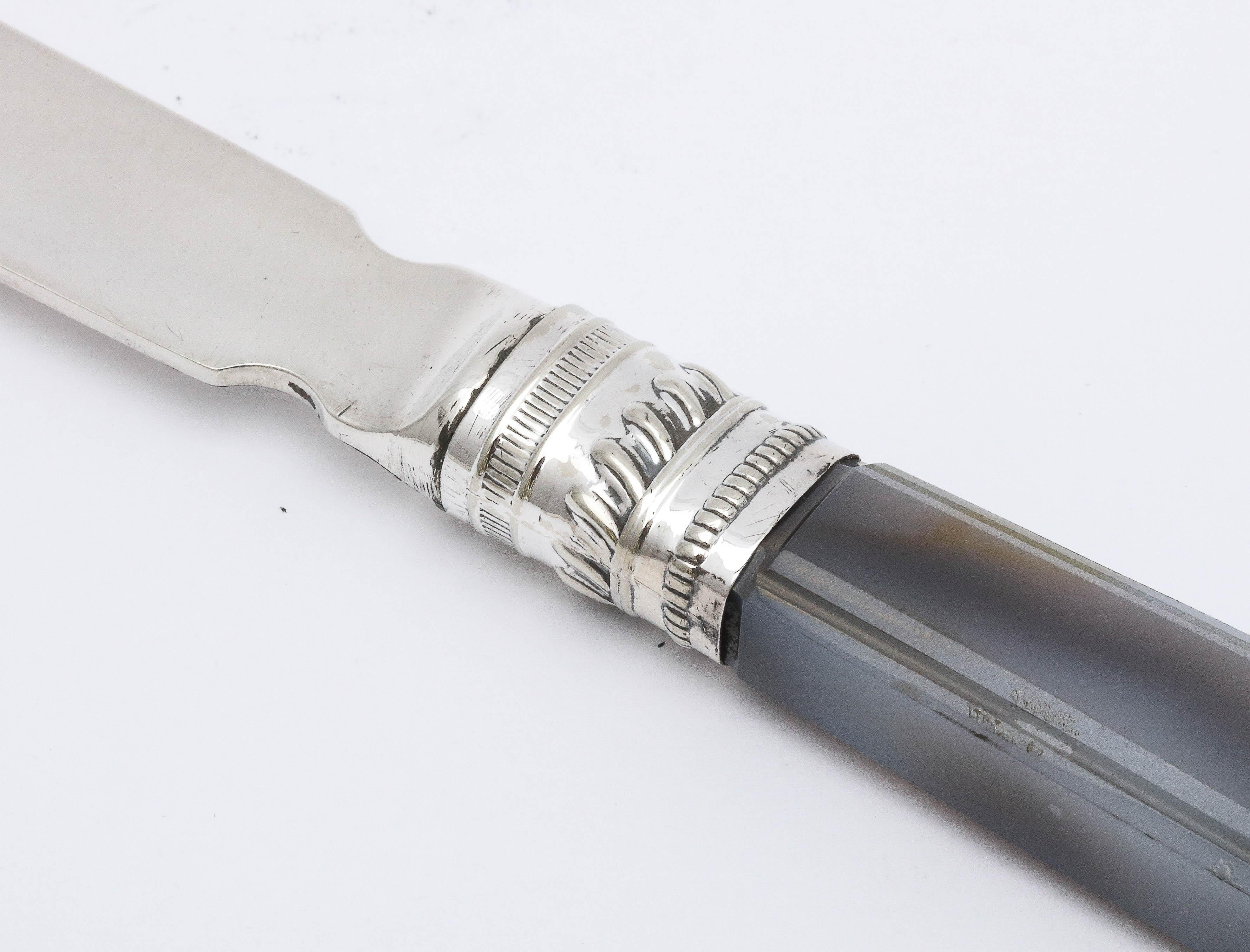 Edwardian Sterling Silver and Gray Agate Letter Opener / Paper Knife In Good Condition For Sale In New York, NY