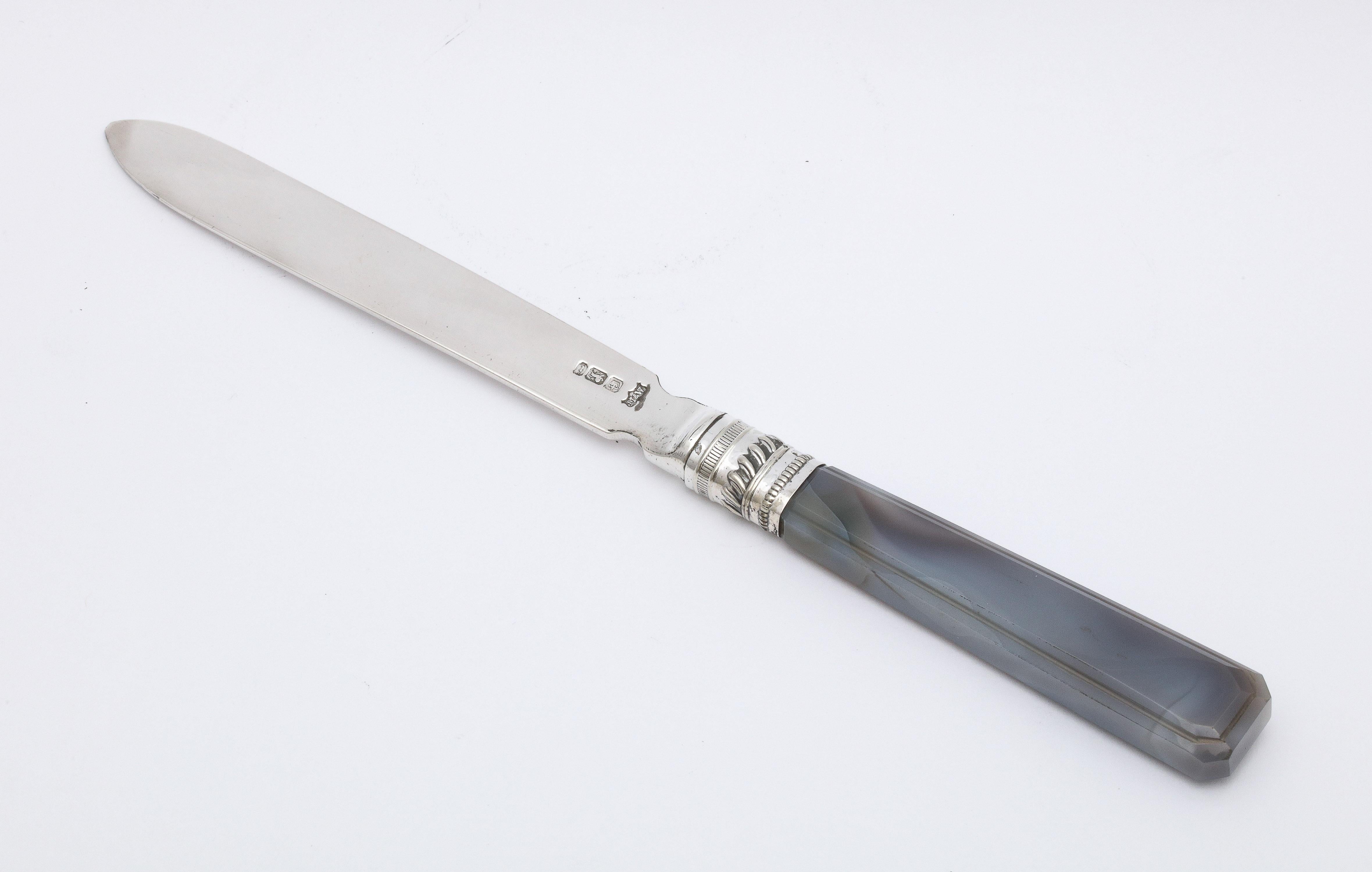 Edwardian Sterling Silver and Gray Agate Letter Opener / Paper Knife For Sale 1