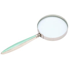 Edwardian Sterling Silver and Mint Green Enamel-Mounted Magnifying Glass