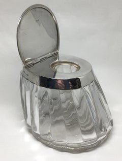 Edwardian Sterling Silver and Moulded Glass Horse Hoof Inkwell