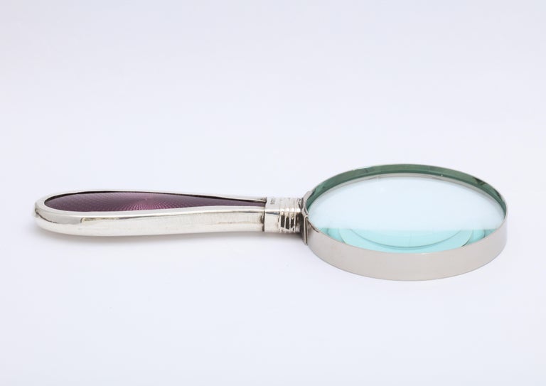 Edwardian Sterling Silver and Purple Guilloche Enamel-Handled Magnifying Glass 2