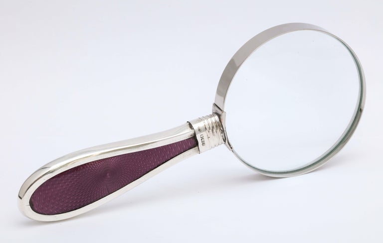 Edwardian Sterling Silver and Purple Guilloche Enamel-Handled Magnifying Glass 3