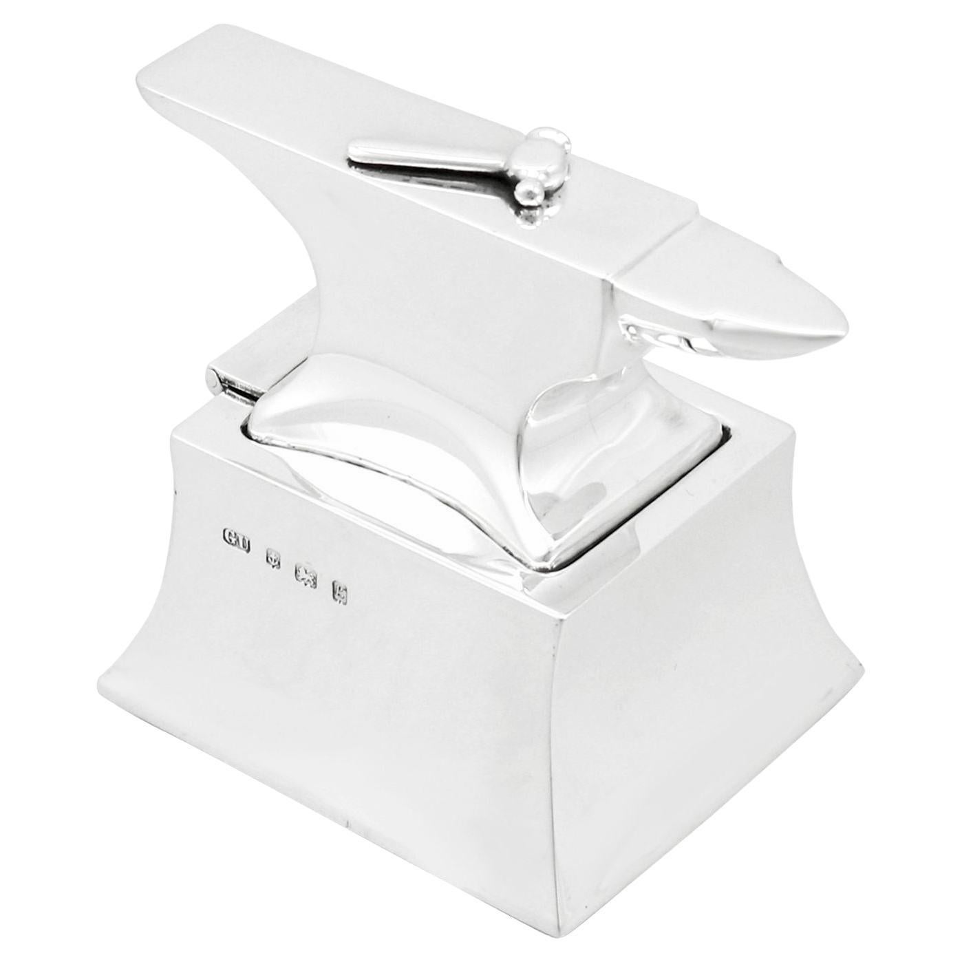 Encrier «vil » édouardien en argent sterling par George Unite & Sons