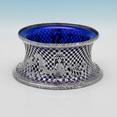 Edwardian Sterling Silver & Blue Glass Chinoiserie Dish Ring, West & Son, 1909