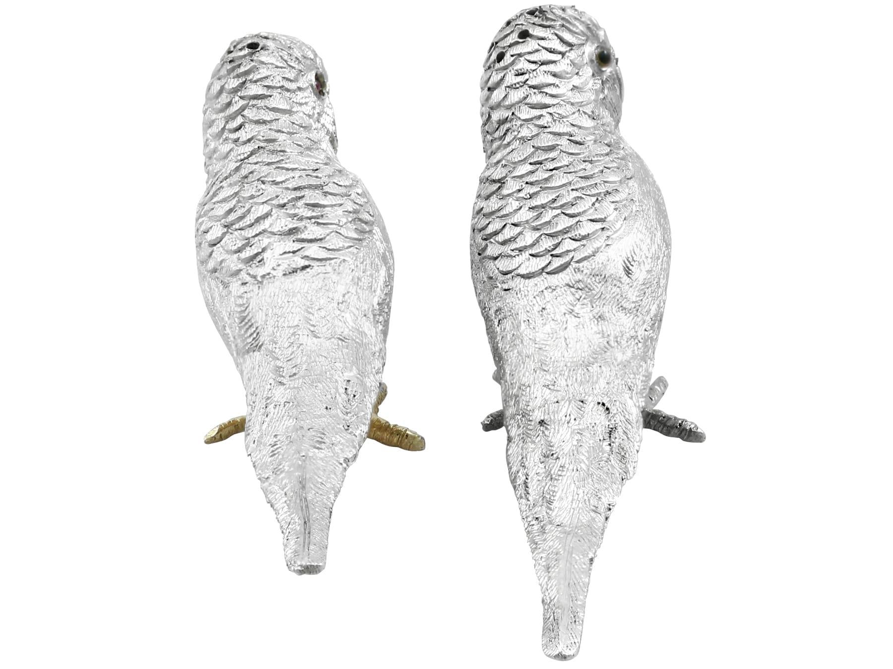 English Edwardian Sterling Silver Budgerigar Pepper Shakers For Sale