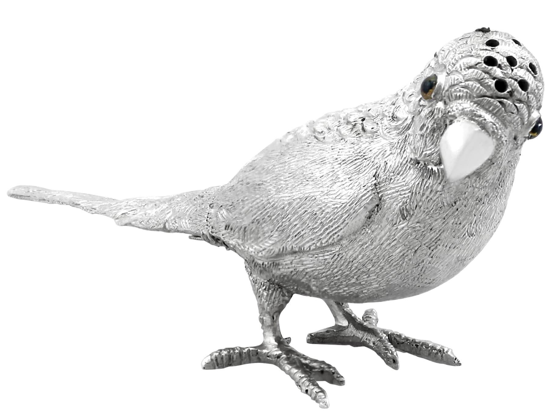 Early 20th Century Edwardian Sterling Silver Budgerigar Pepper Shakers For Sale