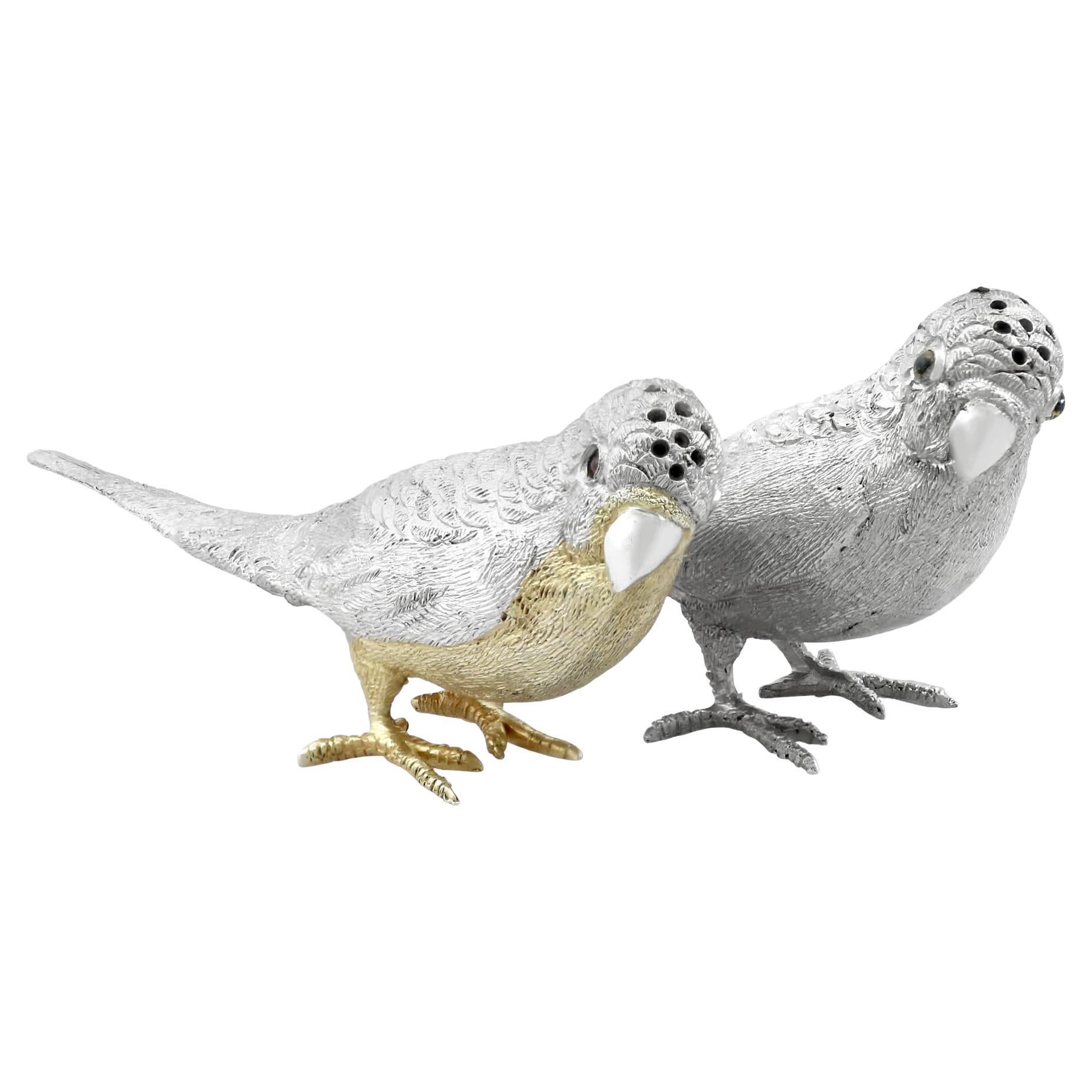 Edwardian Sterling Silver Budgerigar Pepper Shakers For Sale