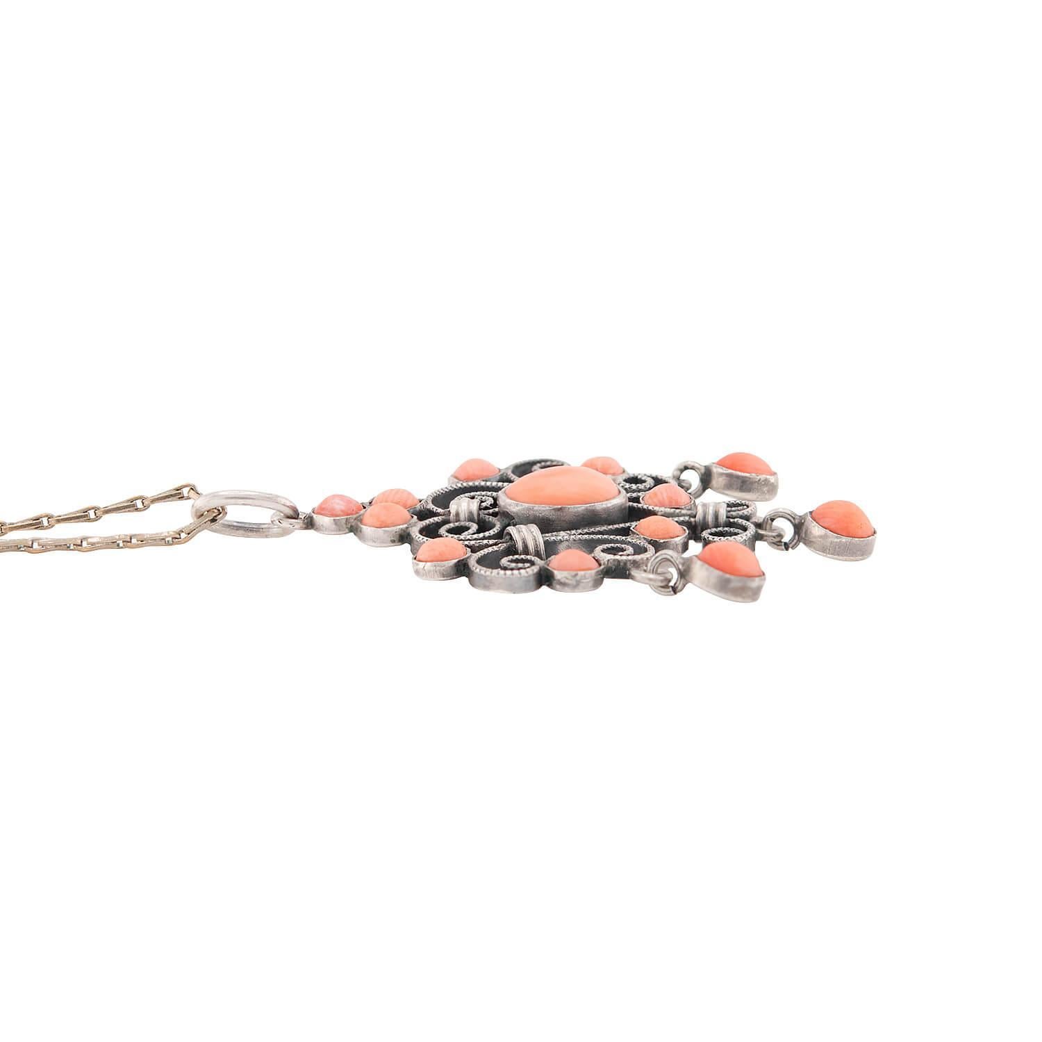 Édouardien Collier lavalier édouardien en argent sterling et corail en vente