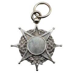 Antique Edwardian Sterling Silver Eight-Pointed Star Medal / Award 