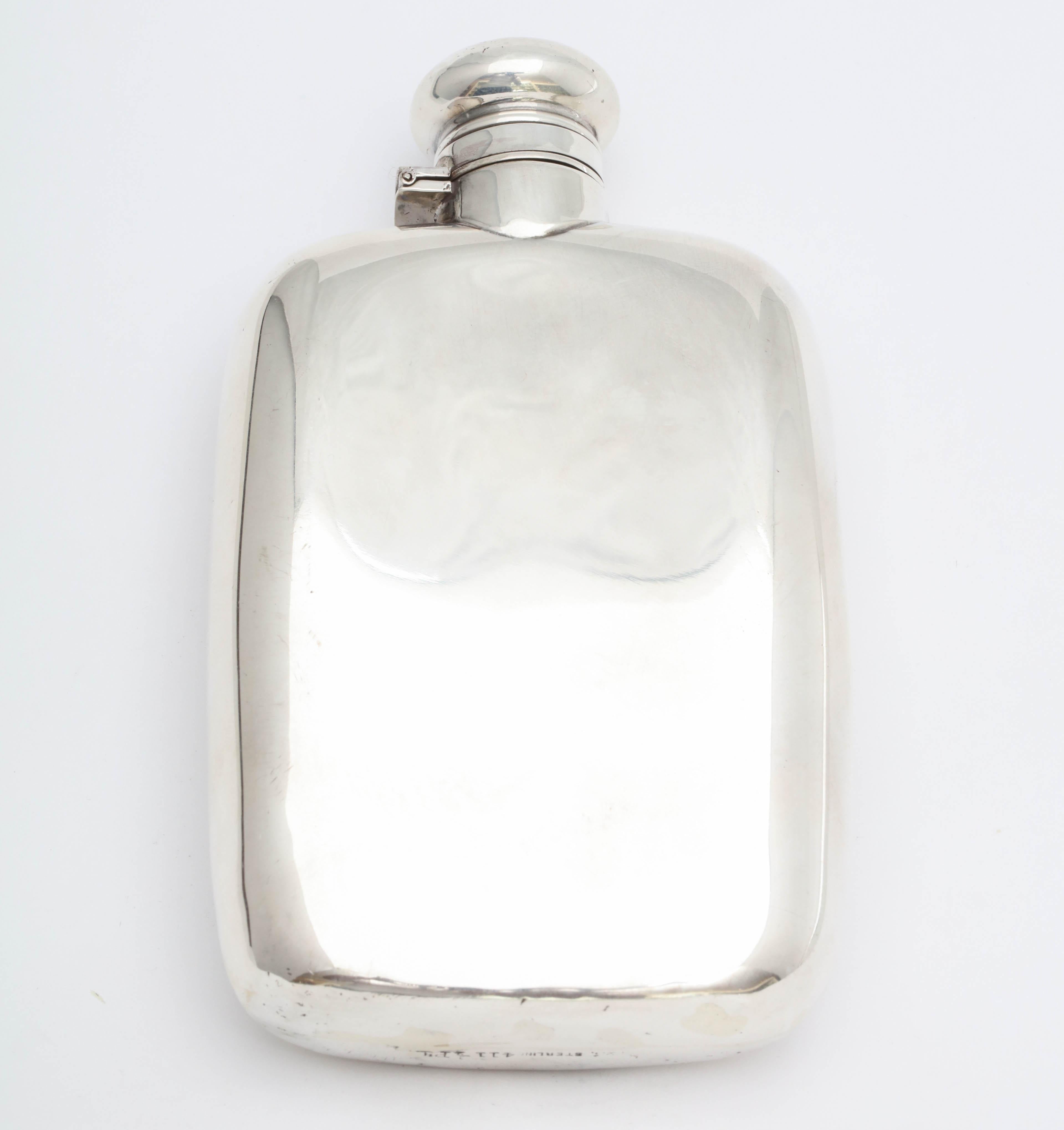 American Edwardian Sterling Silver Flask with Hinged Lid