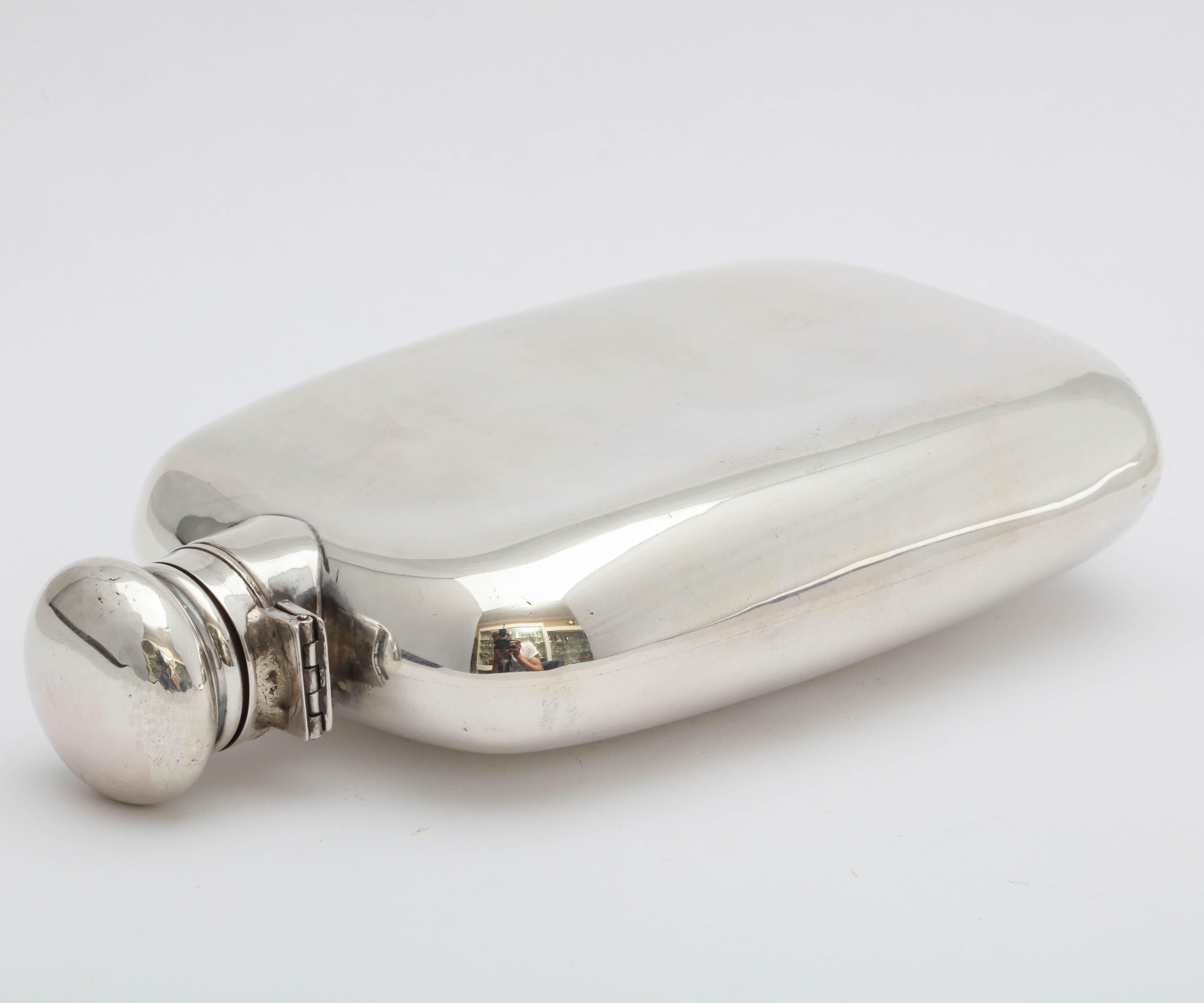 Early 20th Century Edwardian Sterling Silver Flask with Hinged Lid