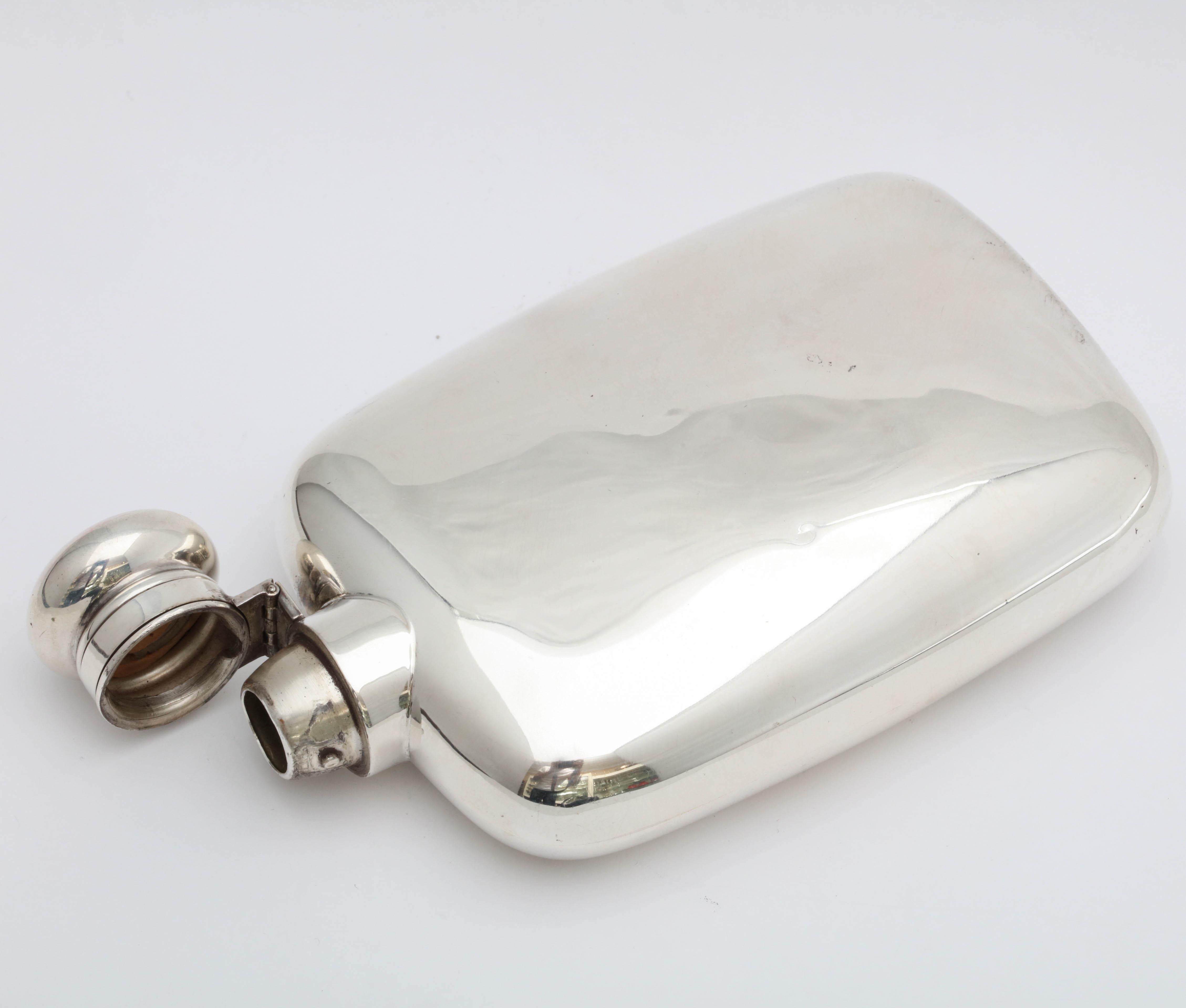 Edwardian Sterling Silver Flask with Hinged Lid 2
