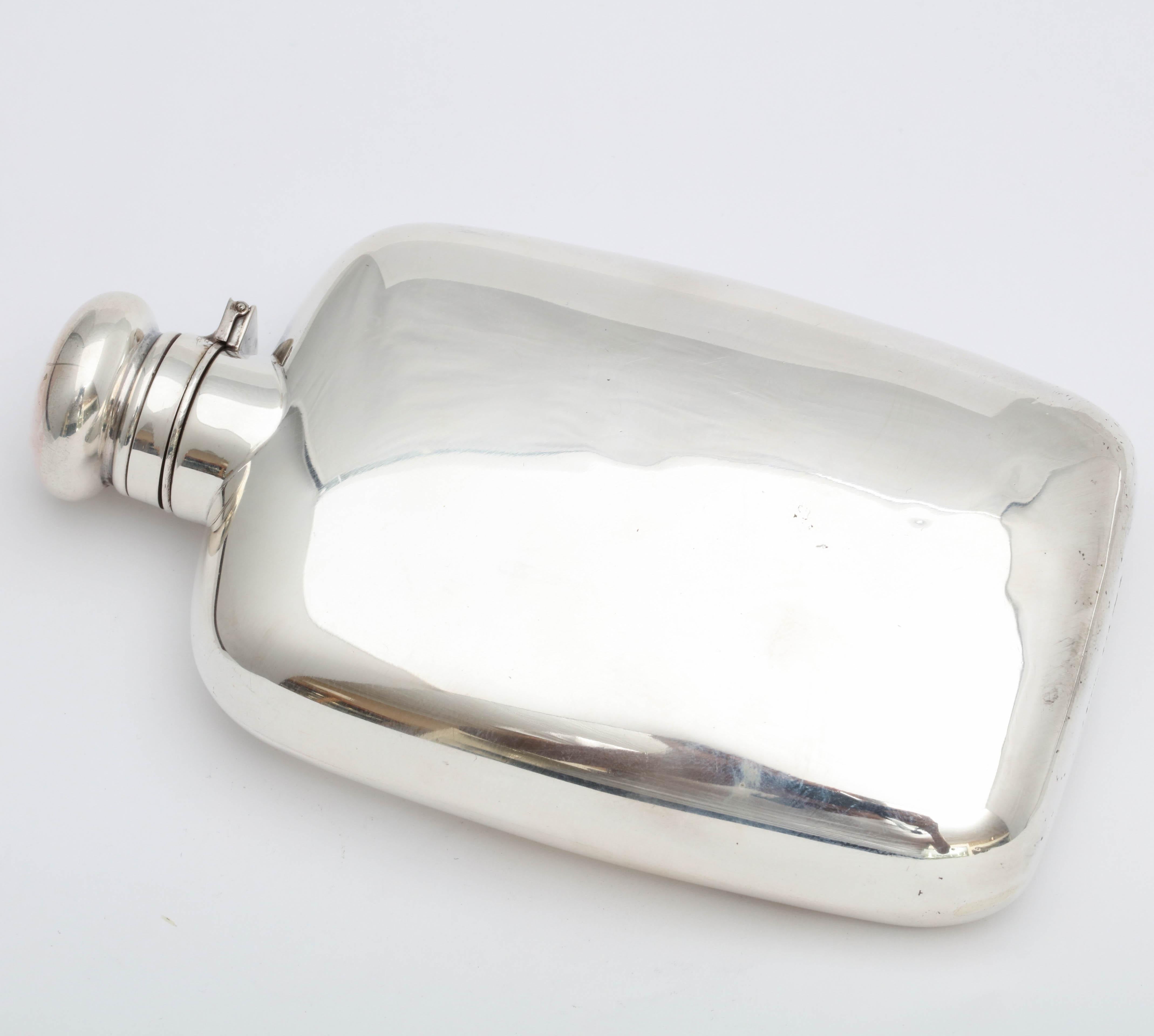 Edwardian Sterling Silver Flask with Hinged Lid 4