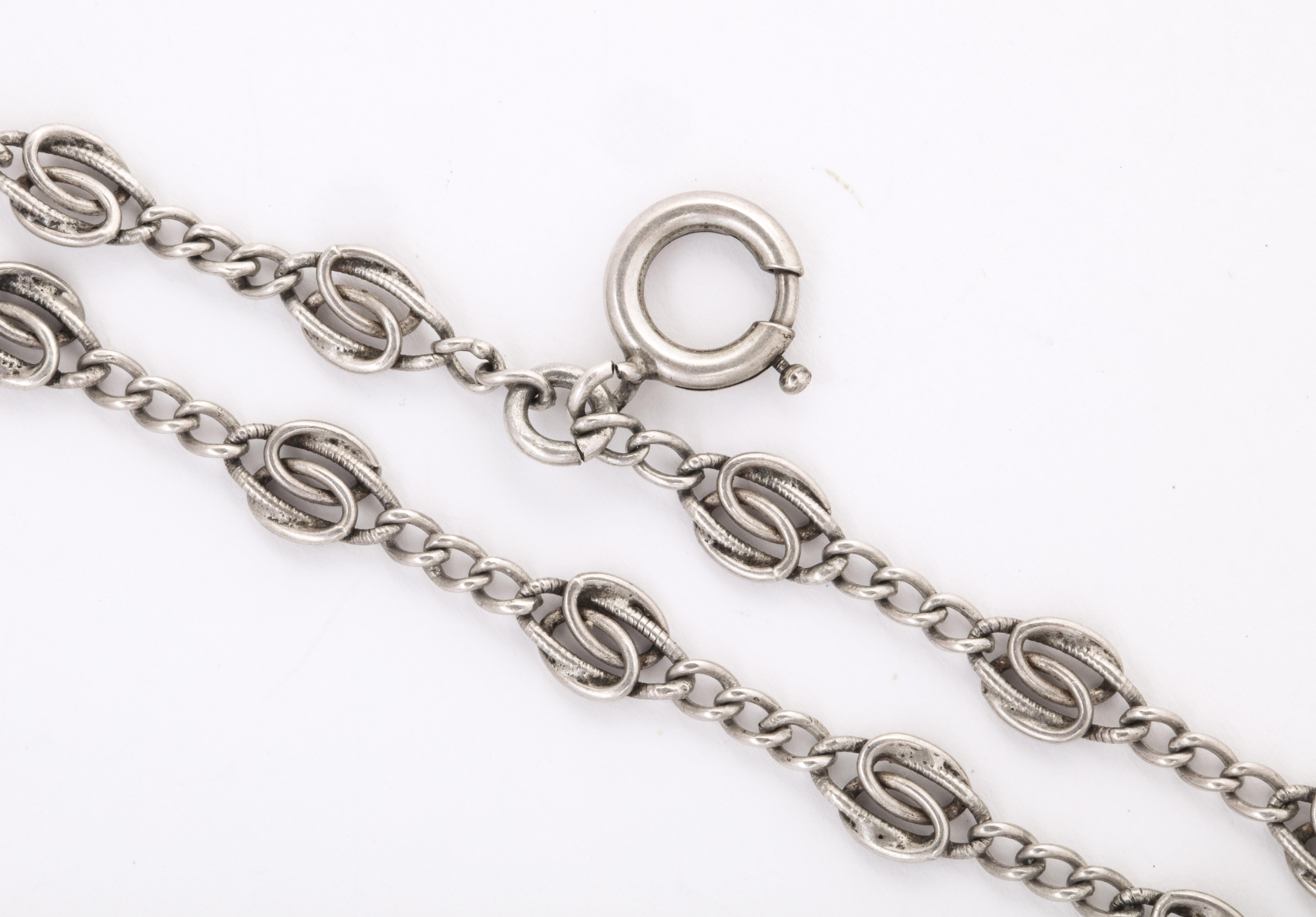 Edwardian Sterling Silver French Long Chain For Sale 1