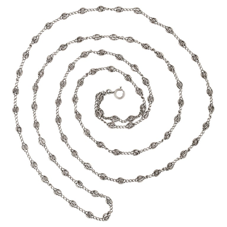Edwardian Sterling Silver French Long Chain For Sale at 1stDibs