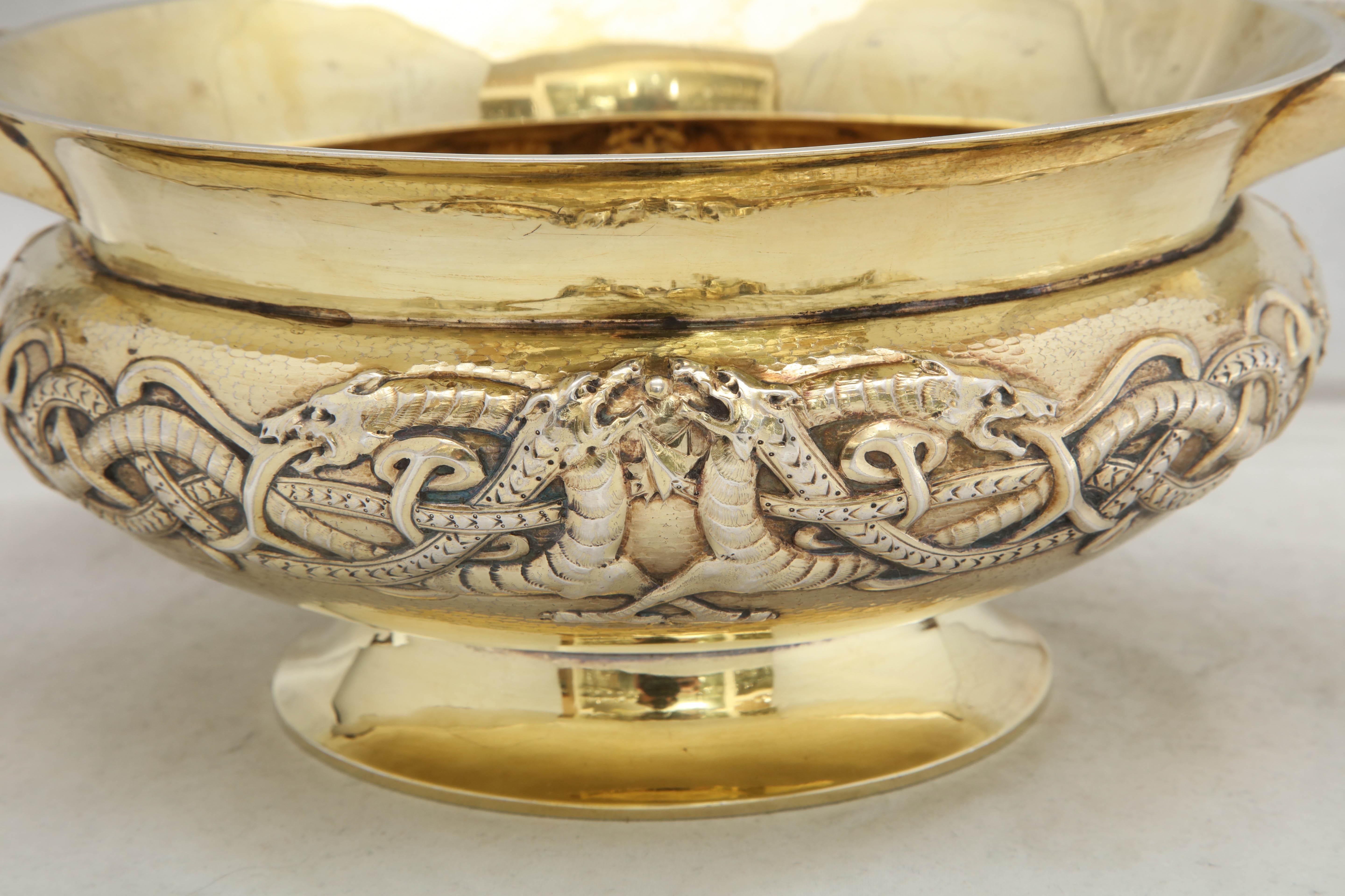 Edwardian Period Sterling Silver-Gilt Celtic-Style Centerpiece Bowl 7