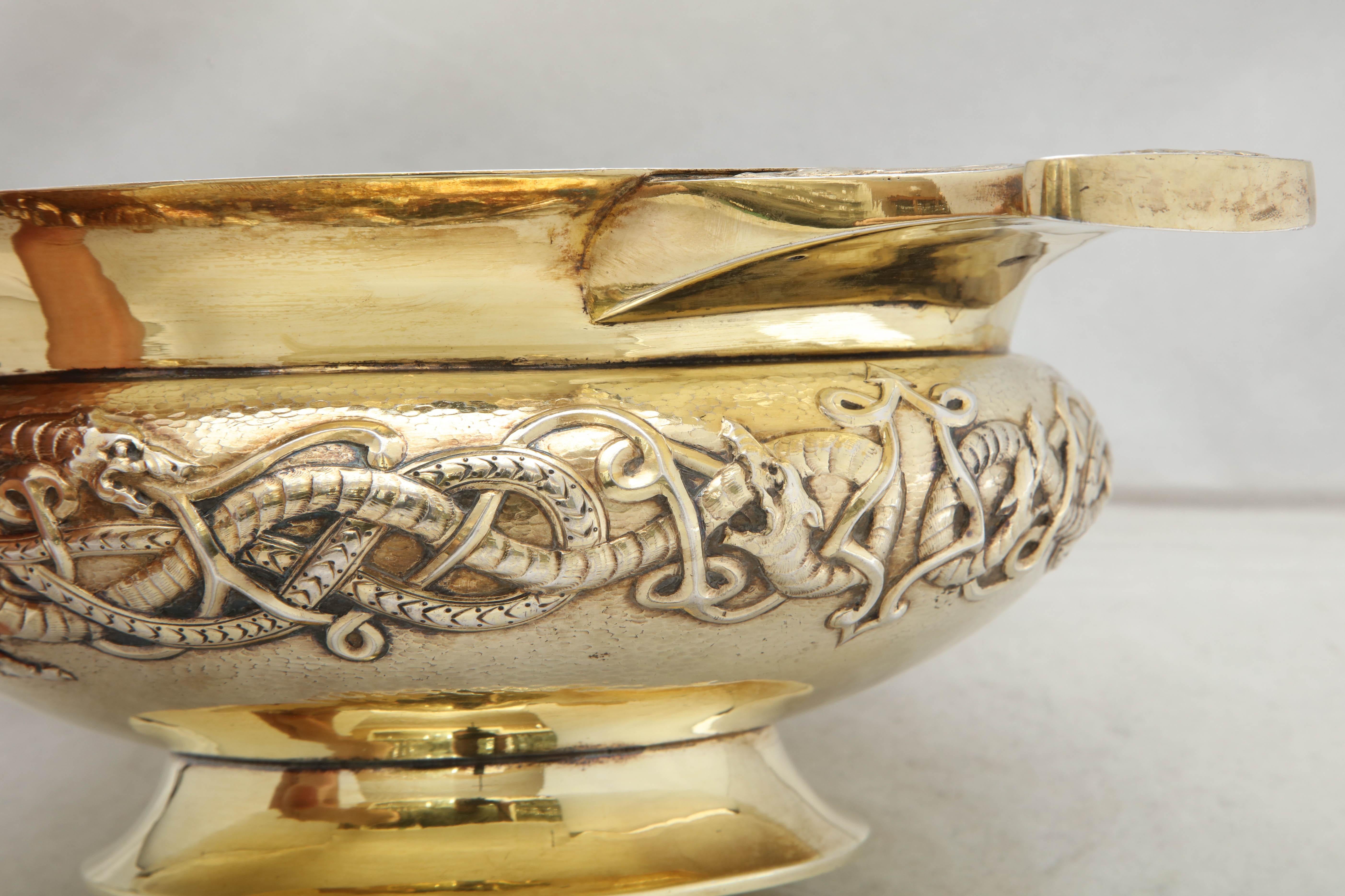 Edwardian Period Sterling Silver-Gilt Celtic-Style Centerpiece Bowl 8