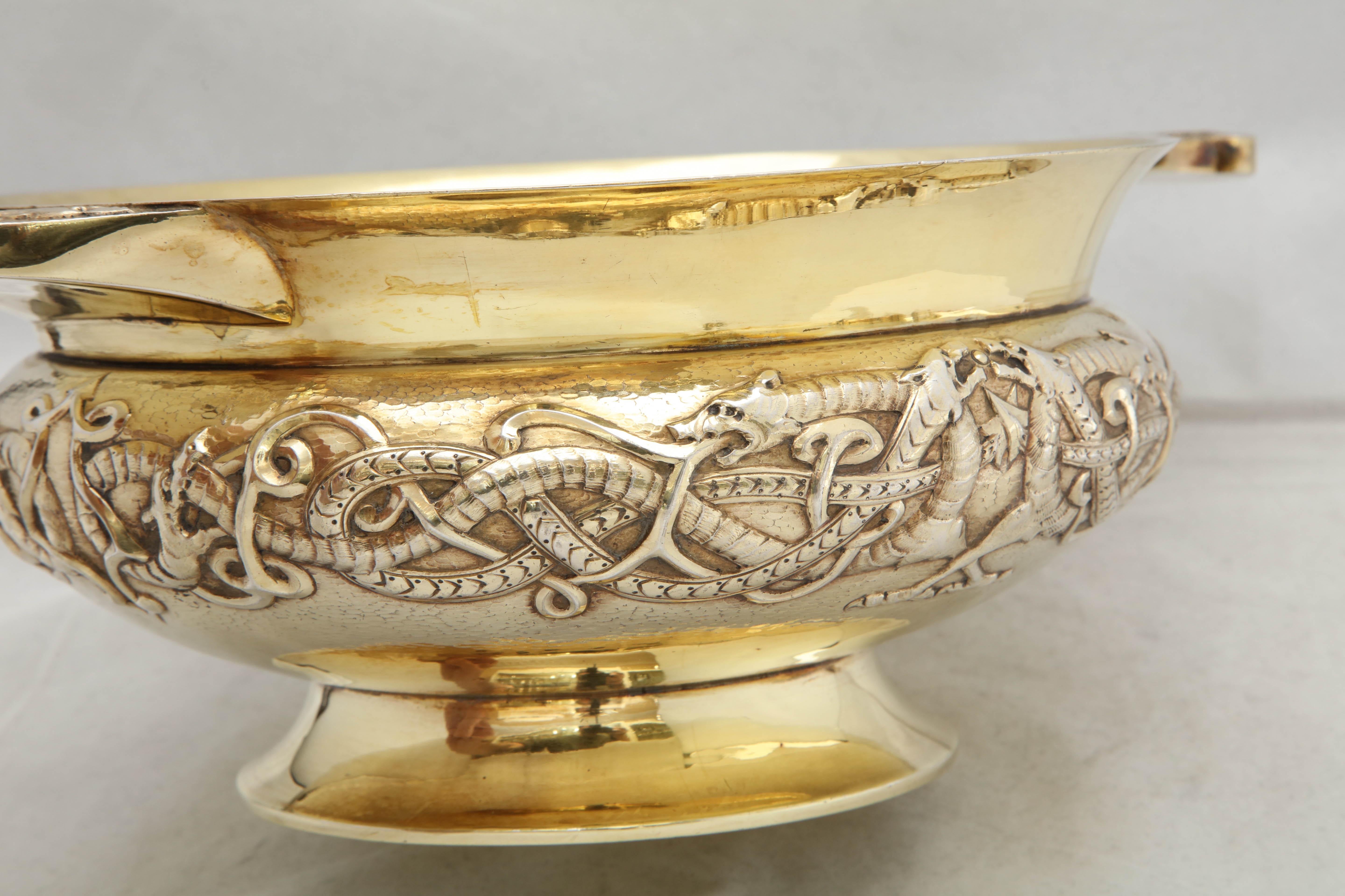 Edwardian Period Sterling Silver-Gilt Celtic-Style Centerpiece Bowl 9