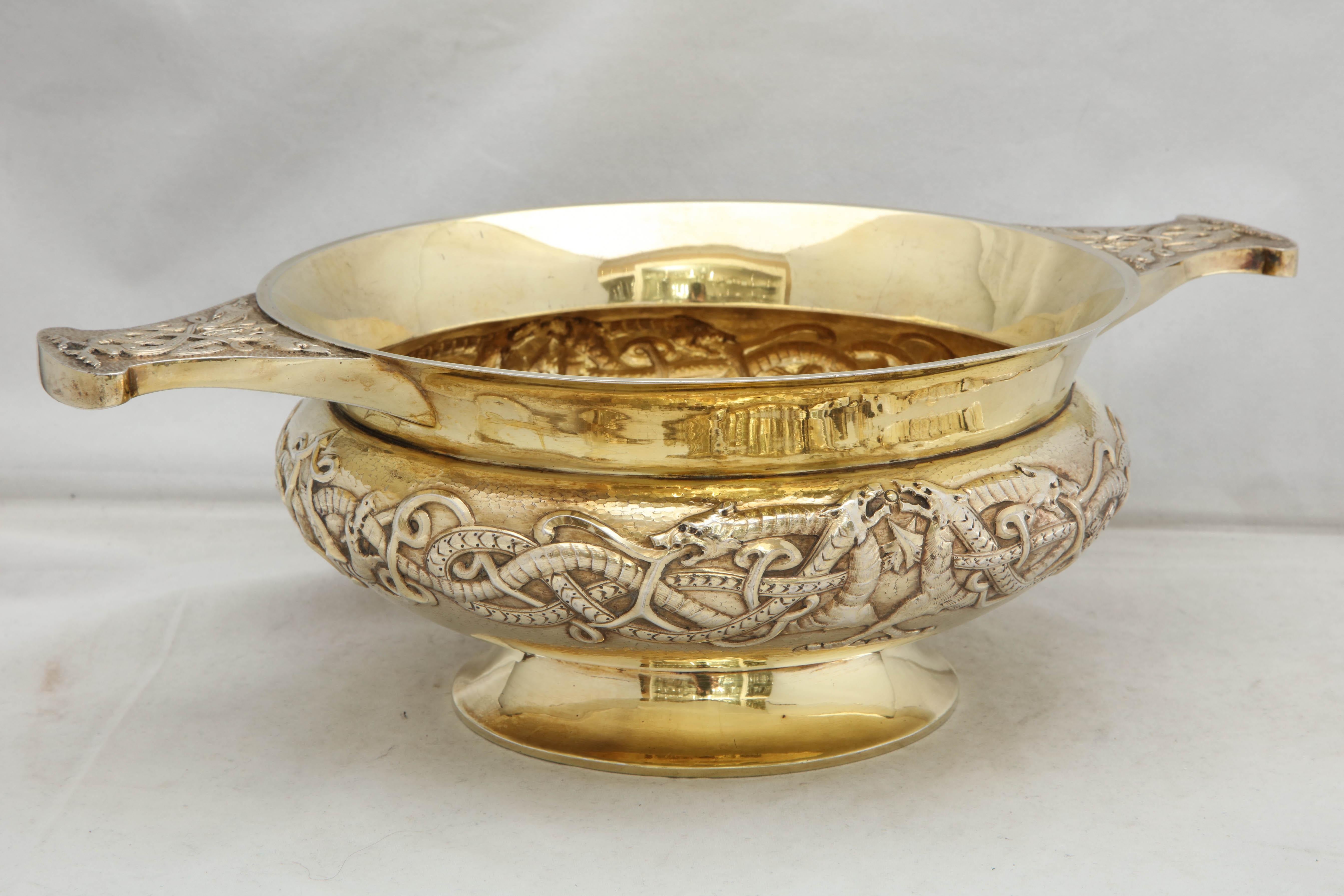 English Edwardian Period Sterling Silver-Gilt Celtic-Style Centerpiece Bowl