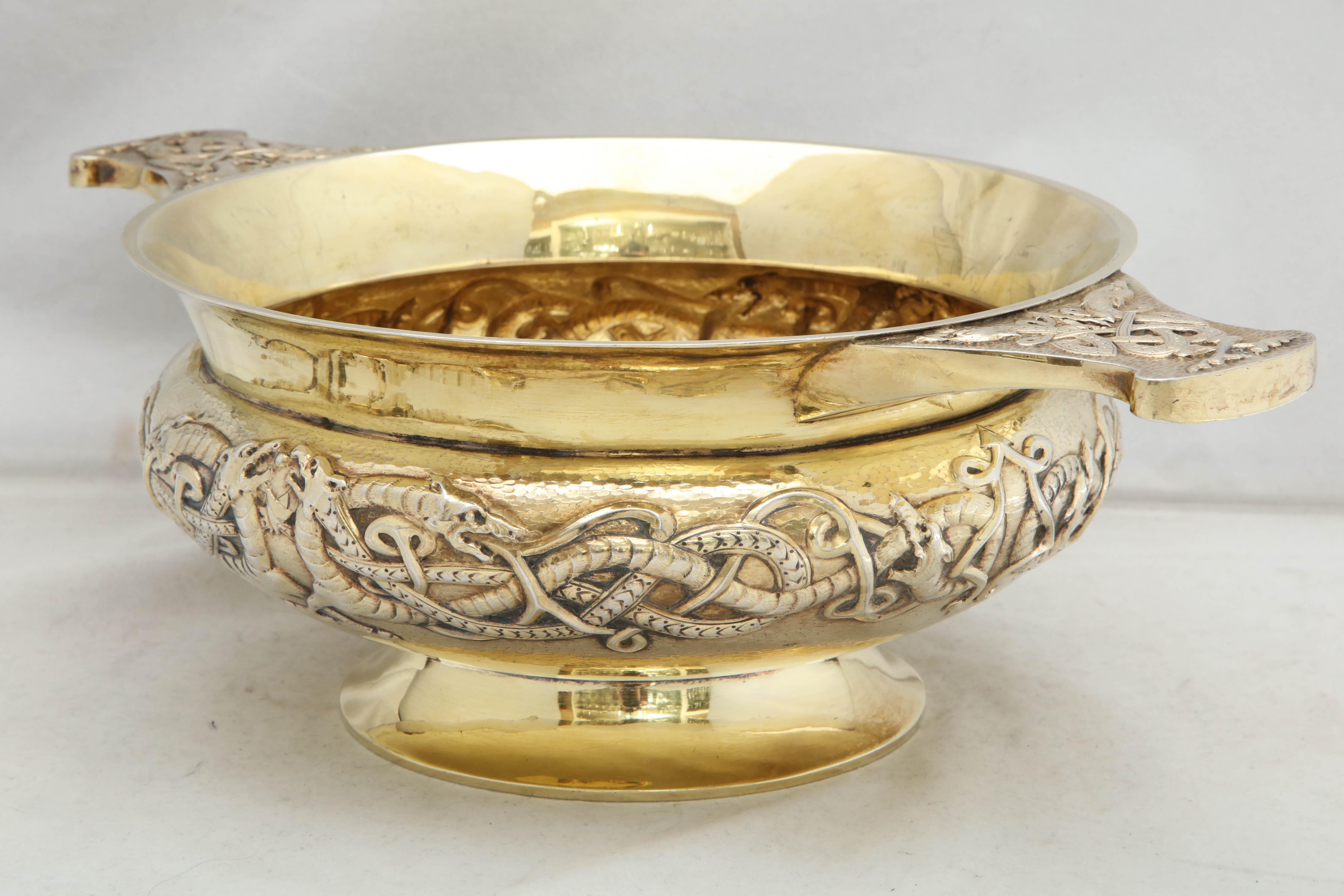 Early 20th Century Edwardian Period Sterling Silver-Gilt Celtic-Style Centerpiece Bowl