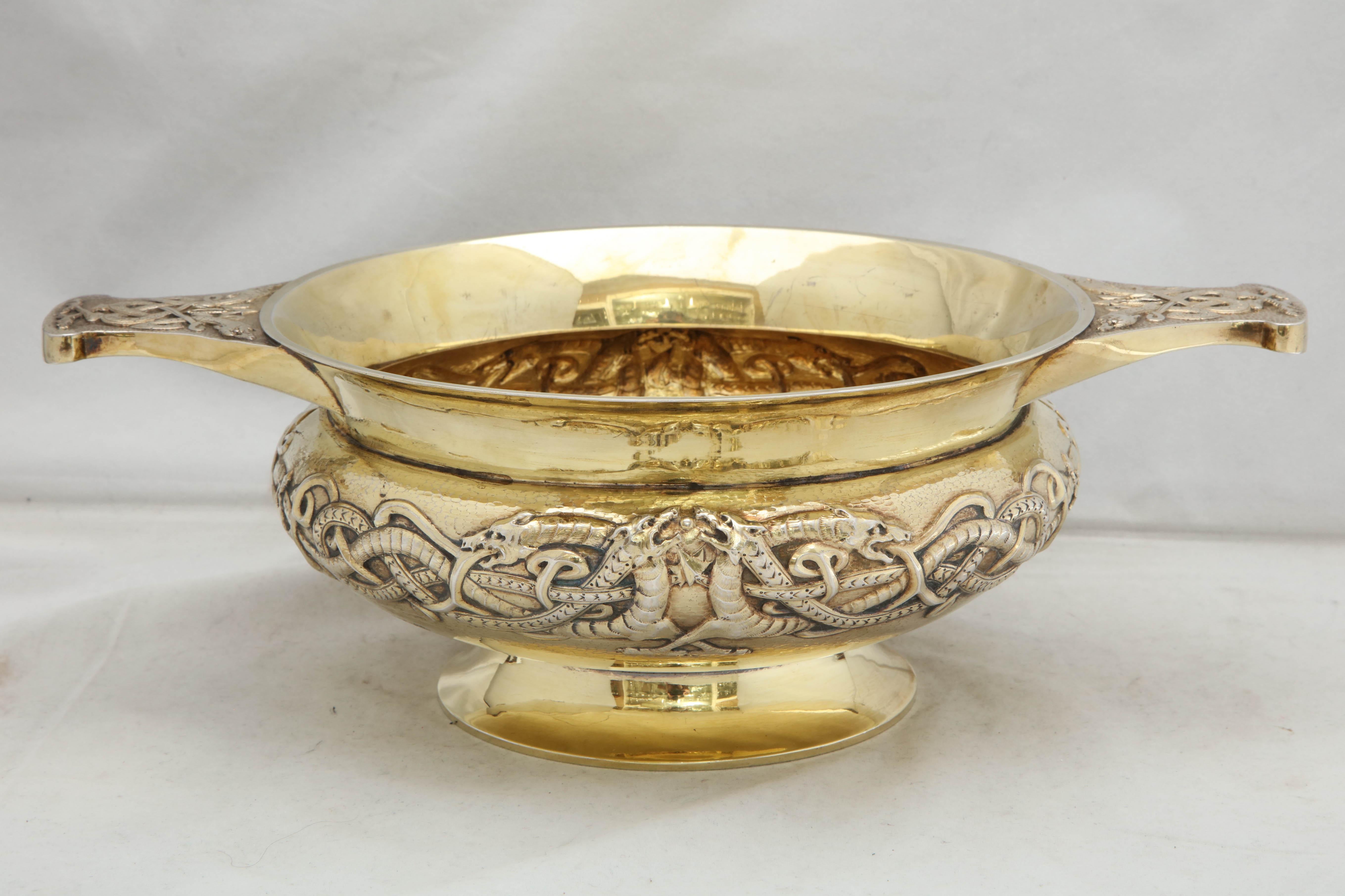 Edwardian Period Sterling Silver-Gilt Celtic-Style Centerpiece Bowl 1
