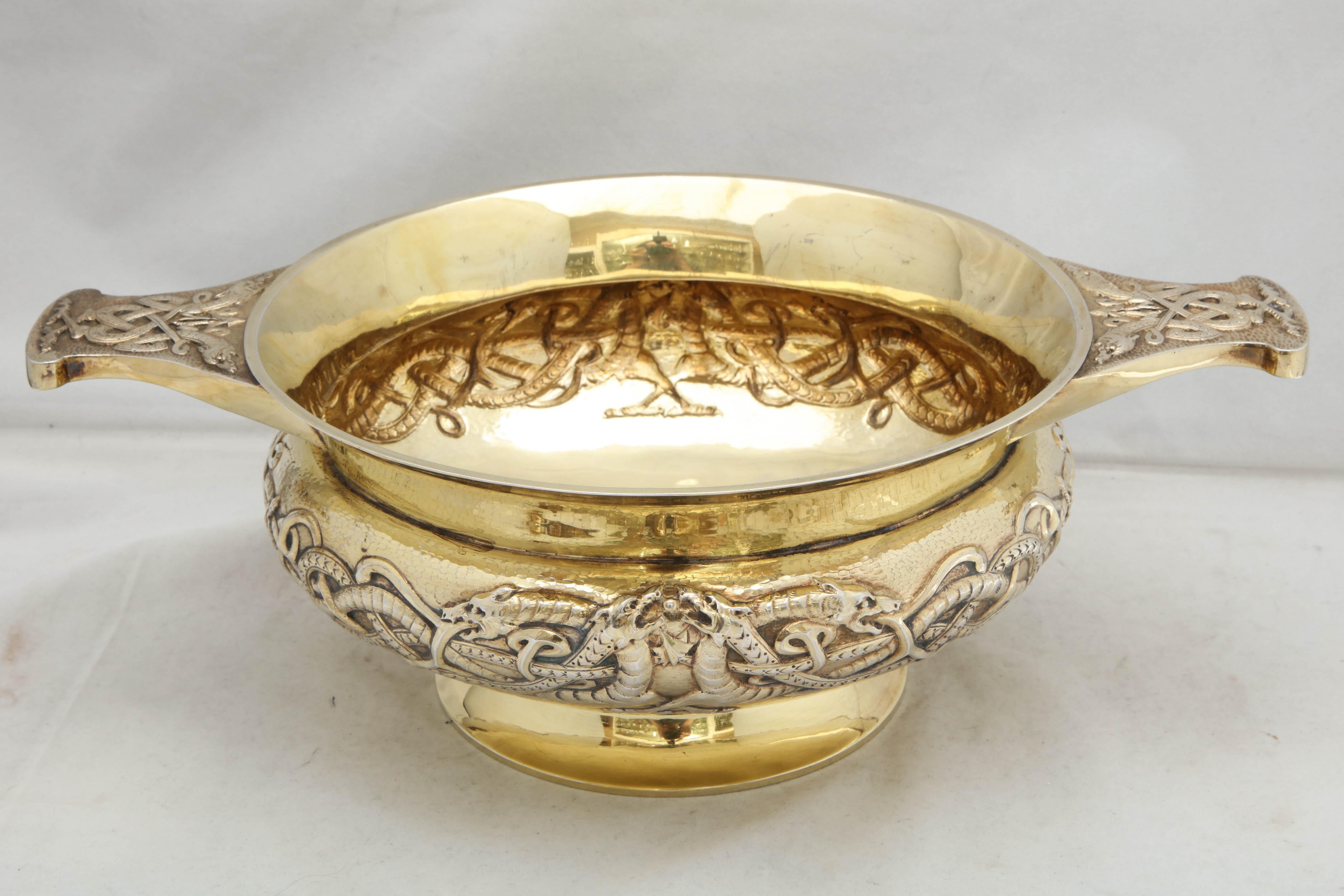 Edwardian Period Sterling Silver-Gilt Celtic-Style Centerpiece Bowl 2