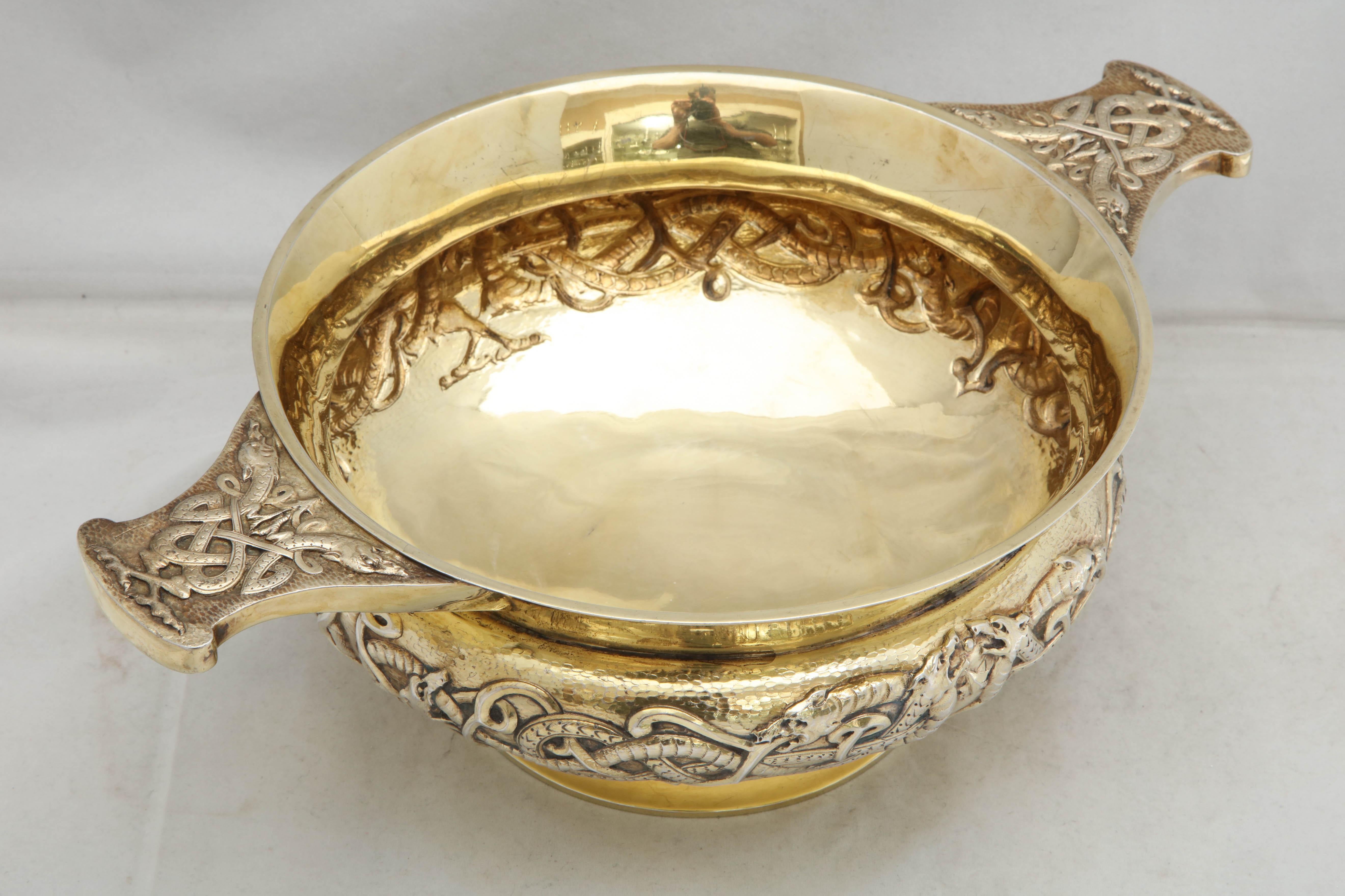Edwardian Period Sterling Silver-Gilt Celtic-Style Centerpiece Bowl 3