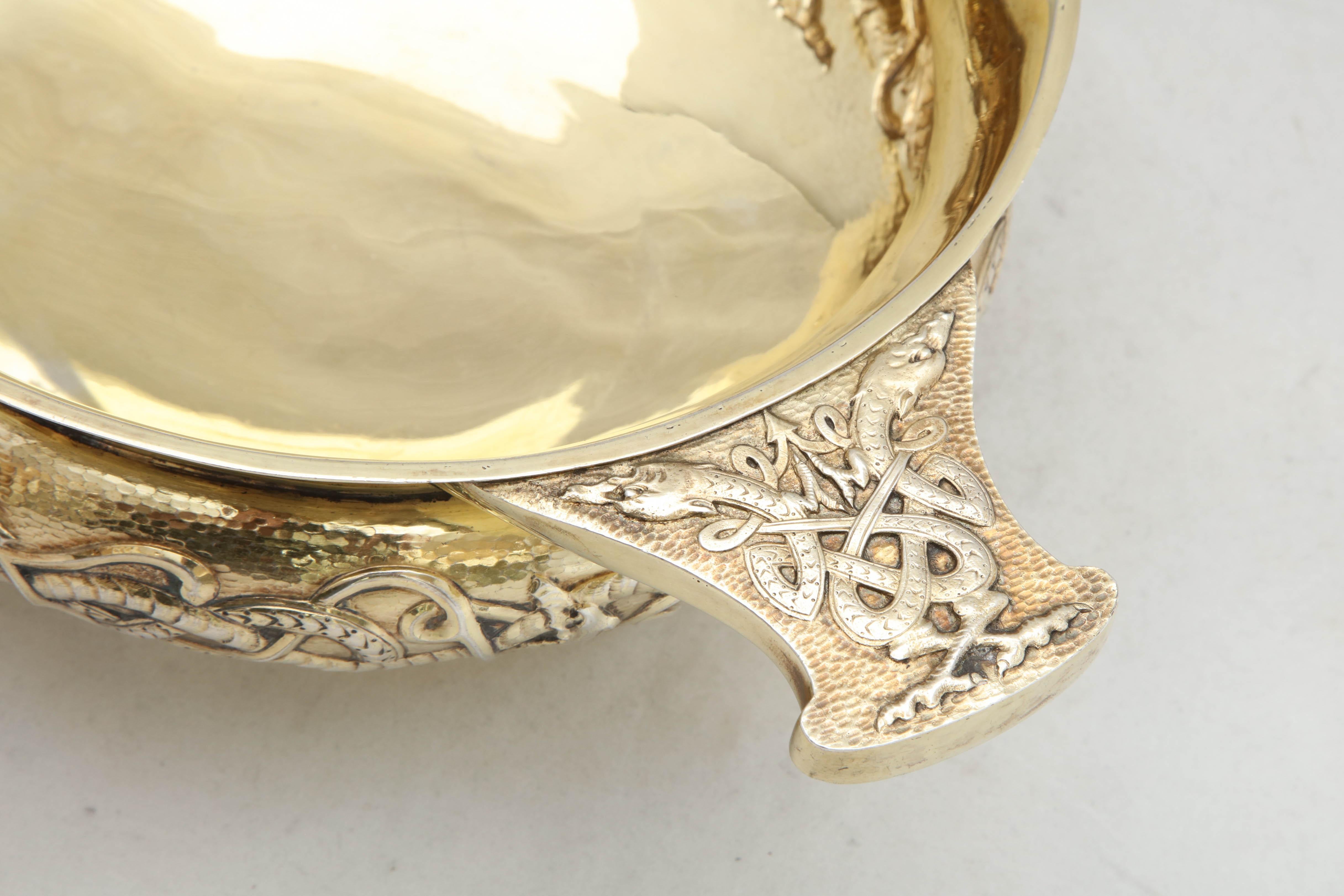 Edwardian Period Sterling Silver-Gilt Celtic-Style Centerpiece Bowl 4