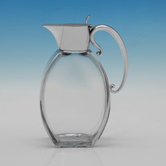 Edwardian Sterling Silver & Glass Claret Jugs by Heath & Middleton in 1908