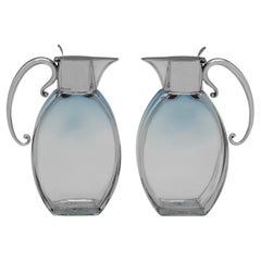 Edwardian Sterling Silver & Glass Claret Jugs by Heath & Middleton in 1908