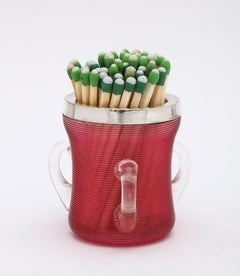 Edwardian Sterling Silver-Mounted Cranberry/Red Threaded Crystal Match Striker